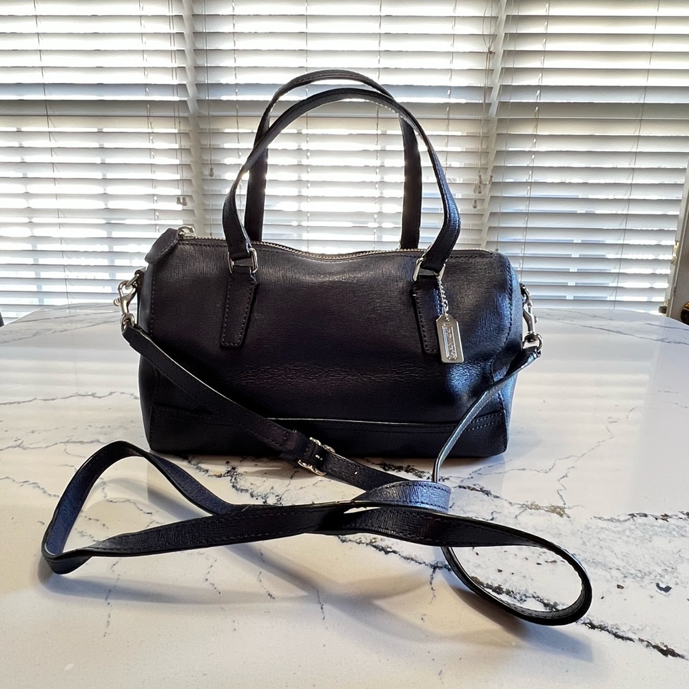 Navy Coach Bag - Top Handle and Crossbody Straps